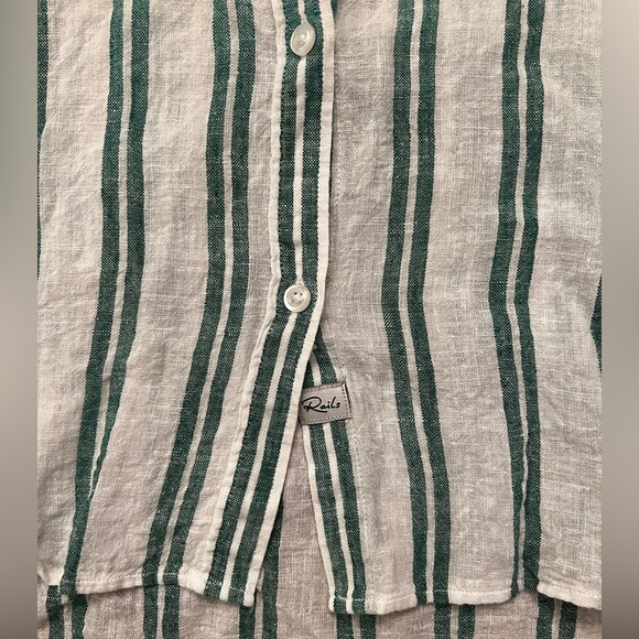 RAILS Charli Button Down Shirt Cordova Stripe Green and White Linen Rayon - Picture 4 of 8